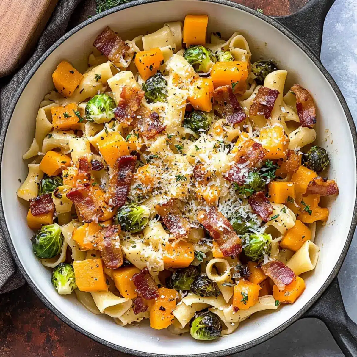 Brussels Sprouts and Butternut Squash Pasta