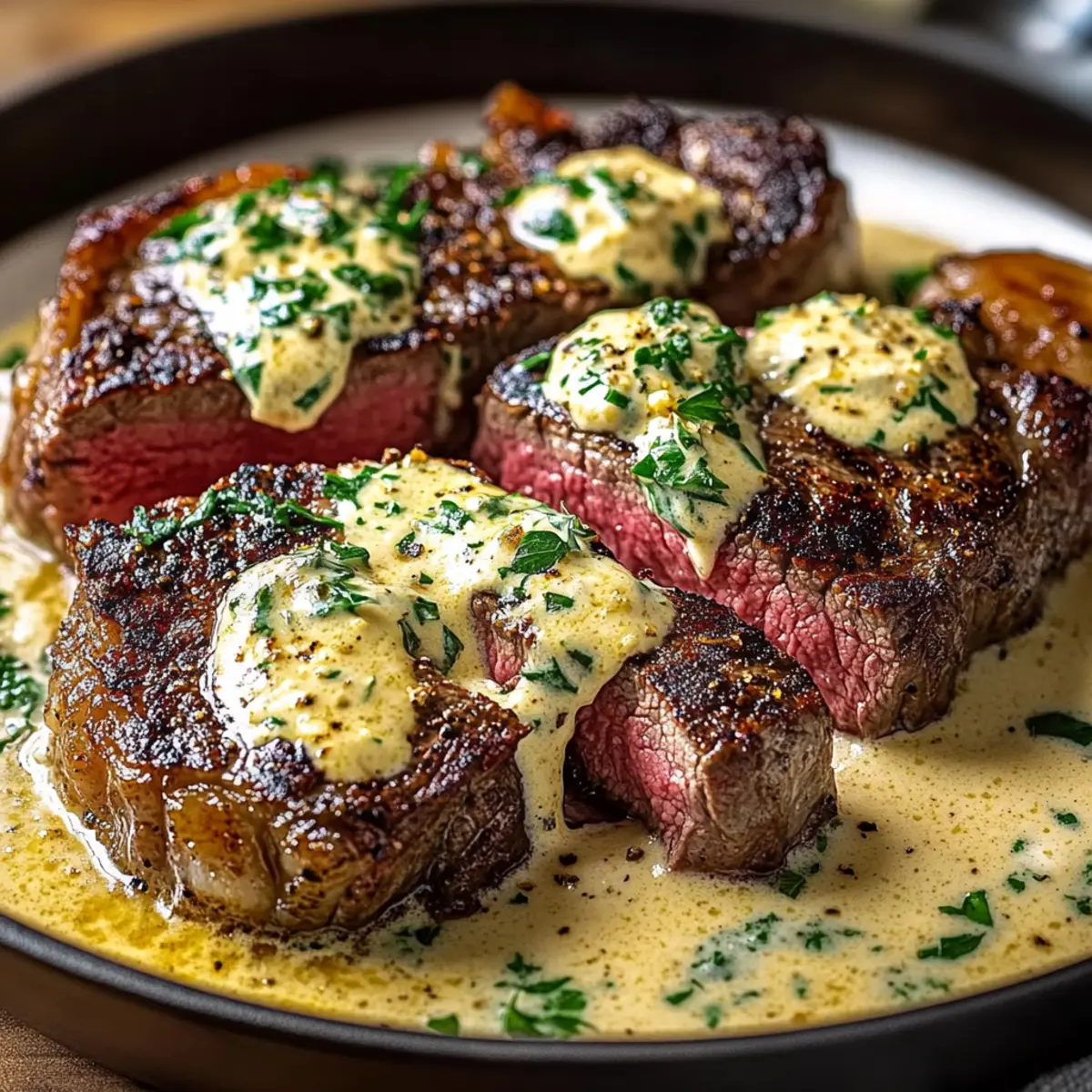 Garlic Butter Steak With Parmesan Cream Sauce