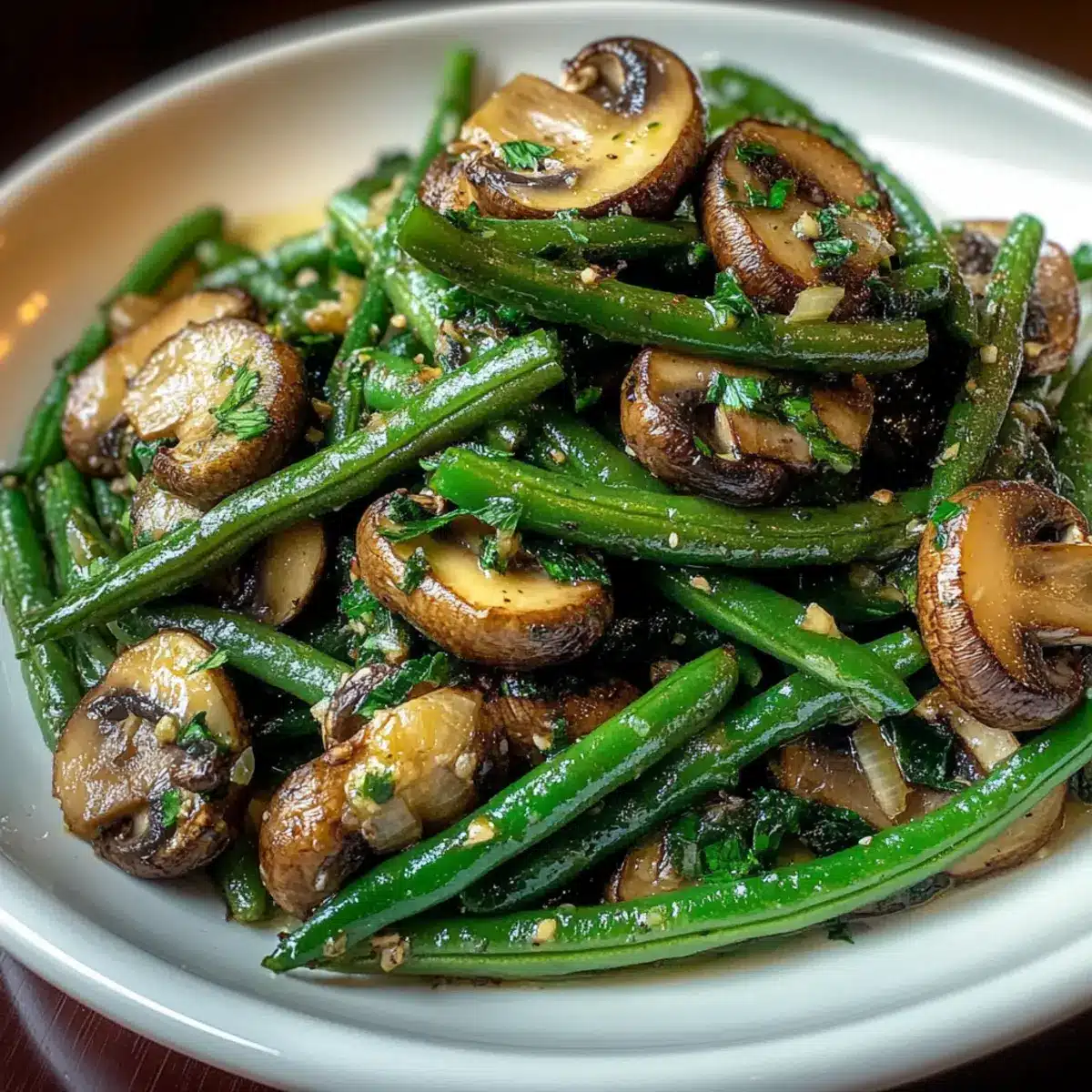 Garlic Butter Sautéed Green Beans and Mushrooms