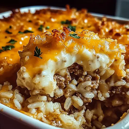French Onion Ground Beef and Rice Casserole